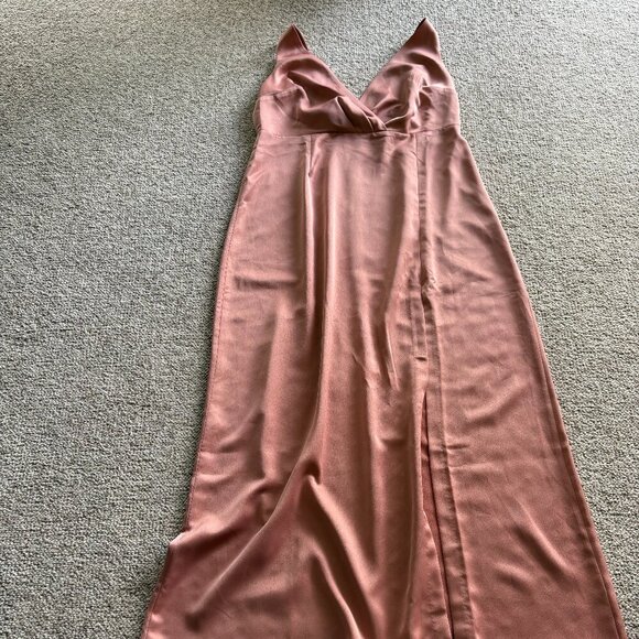 BHLDN Blush Pink Gown | Size 16W | Deep V-Neck + High Slit 💕 - Picture 1 of 11